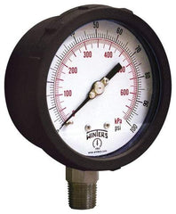 Winters - 4" Dial, 1/4 Thread, 30-0-100 Scale Range, Pressure Gauge - Lower Connection Mount, Accurate to 1% of Scale - Exact Tool & Supply