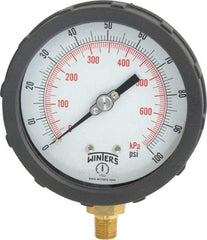 Winters - 4" Dial, 1/4 Thread, 0-100 Scale Range, Pressure Gauge - Lower Connection Mount, Accurate to 1% of Scale - Exact Tool & Supply