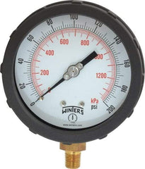 Winters - 4" Dial, 1/4 Thread, 0-200 Scale Range, Pressure Gauge - Lower Connection Mount, Accurate to 1% of Scale - Exact Tool & Supply
