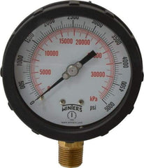Winters - 4" Dial, 1/2 Thread, 0-5,000 Scale Range, Pressure Gauge - Lower Connection Mount, Accurate to 1% of Scale - Exact Tool & Supply