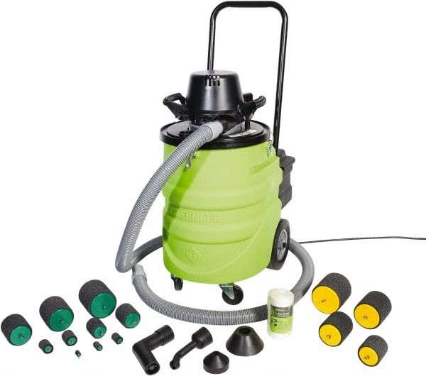 Greenlee - 12 Gal Plastic Tank, Electric Powered Power Fishing Blower/Wet/Dry Vacuum System - 120 Volt, 11.8 Amps, 15' Hose Fitting, Washable Stainless Steel, Accessories Included - Exact Tool & Supply