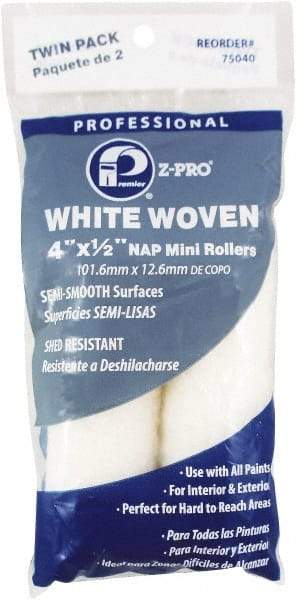 Premier Paint Roller - 1/2" Nap, 4" Wide Paint Mini Roller Covers - Semi-Rough Texture, Woven - Exact Tool & Supply