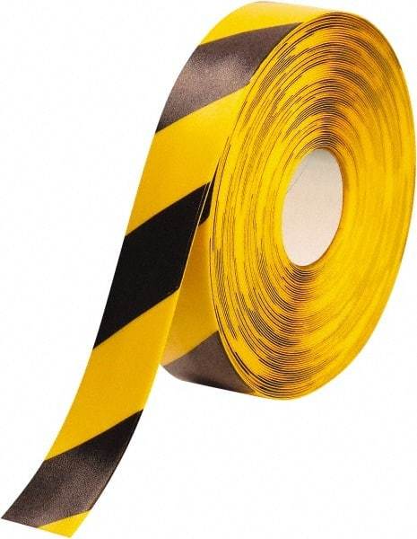 PRO-SAFE - Black & Yellow Striped PVC Tape - 2" Wide x 100' Long x 50 mil Thick, General Traffic - Exact Tool & Supply