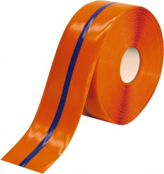 PRO-SAFE - Orange & Blue Striped PVC Tape - 4" Wide x 100' Long x 50 mil Thick, General Traffic - Exact Tool & Supply