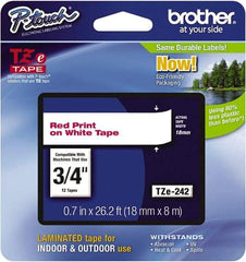 Brother - 3/4" Wide x 314.4" Long, White Plastic/Paper Tape Cassette - For Label Maker - Exact Tool & Supply