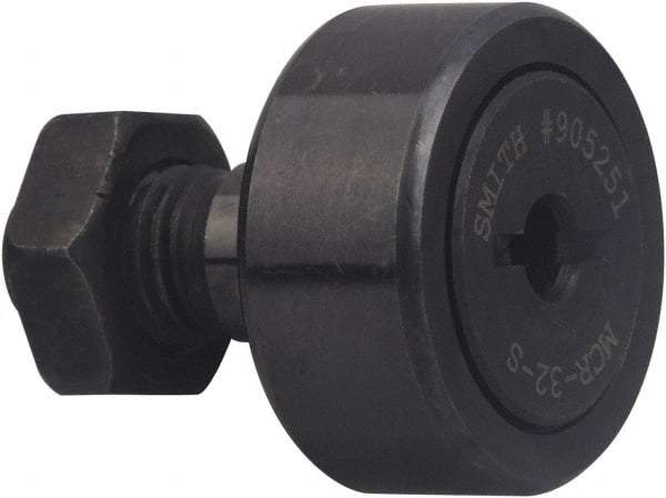 Accurate Bushing - 35mm Roller Diam x 18mm Width, 16mm Stud Diam x 32.5mm Length, Stud Cam Follower - Carbon Steel, 17mm Thread Length, M16 x 1.5 Thread, 52mm OAL, 18,300 N Dynamic Cap, 35,000 N Static Cap - Exact Tool & Supply