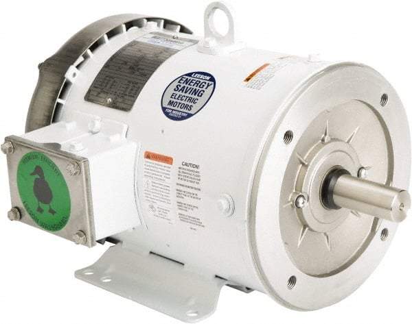 Leeson - 3 Max hp, 1,800 Max RPM, Premium Efficient Electric AC DC Motor - 230/460 V Input, Three Phase, 182TC Frame, C-Face with Base Mount, TEFC Enclosure - Exact Tool & Supply