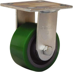 Hamilton - 4" Diam x 2" Wide x 5-5/8" OAH Top Plate Mount Rigid Caster - Polyurethane Mold onto Cast Iron Center, 750 Lb Capacity, Sealed Precision Ball Bearing, 4 x 4-1/2" Plate - Exact Tool & Supply