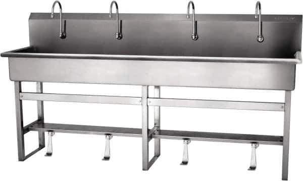 SANI-LAV - 77" Long x 16-1/2" Wide Inside, 1 Compartment, Grade 304 Stainless Steel Hands Free Hand Sink - 16 Gauge, 80" Long x 20" Wide x 45" High Outside, 8" Deep - Exact Tool & Supply