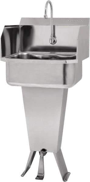 SANI-LAV - 17" Long x 14" Wide Inside, 1 Compartment, Grade 304 Stainless Steel Hands Free Hand Sink - 18 Gauge, 19" Long x 18" Wide x 46" High Outside, 7" Deep - Exact Tool & Supply