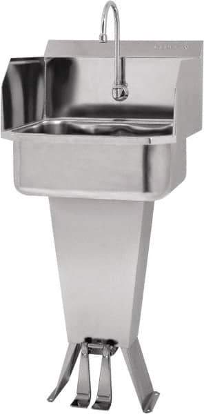 SANI-LAV - 17" Long x 14" Wide Inside, 1 Compartment, Grade 304 Stainless Steel Hands Free Hand Sink - 18 Gauge, 19" Long x 18" Wide x 46" High Outside, 7" Deep - Exact Tool & Supply