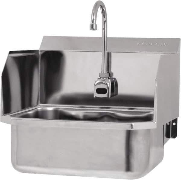 SANI-LAV - 17" Long x 14" Wide Inside, 1 Compartment, Grade 304 Stainless Steel Hands Free Hand Sink - 18 Gauge, 19" Long x 18" Wide x 21" High Outside, 7" Deep - Exact Tool & Supply