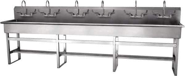 SANI-LAV - 117" Long x 16-1/2" Wide Inside, 1 Compartment, Grade 304 Stainless Steel Hand Sink-Pedestal Mount - 16 Gauge, 120" Long x 20" Wide x 45" High Outside, 8" Deep - Exact Tool & Supply