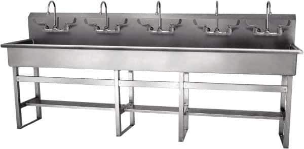 SANI-LAV - 97" Long x 16-1/2" Wide Inside, 1 Compartment, Grade 304 Stainless Steel Hand Sink-Pedestal Mount - 16 Gauge, 100" Long x 20" Wide x 45" High Outside, 8" Deep - Exact Tool & Supply