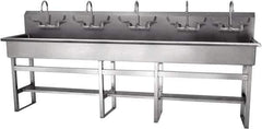 SANI-LAV - 97" Long x 16-1/2" Wide Inside, 1 Compartment, Grade 304 Stainless Steel Hand Sink-Pedestal Mount - 16 Gauge, 100" Long x 20" Wide x 45" High Outside, 8" Deep - Exact Tool & Supply