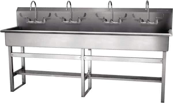 SANI-LAV - 77" Long x 16-1/2" Wide Inside, 1 Compartment, Grade 304 Stainless Steel Hand Sink-Pedestal Mount - 16 Gauge, 80" Long x 20" Wide x 45" High Outside, 8" Deep - Exact Tool & Supply