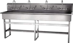 SANI-LAV - 77" Long x 16-1/2" Wide Inside, 1 Compartment, Grade 304 Stainless Steel Hand Sink-Pedestal Mount - 16 Gauge, 80" Long x 20" Wide x 45" High Outside, 8" Deep - Exact Tool & Supply