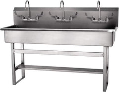SANI-LAV - 57" Long x 16-1/2" Wide Inside, 1 Compartment, Grade 304 Stainless Steel Hand Sink-Pedestal Mount - 16 Gauge, 60" Long x 20" Wide x 45" High Outside, 8" Deep - Exact Tool & Supply