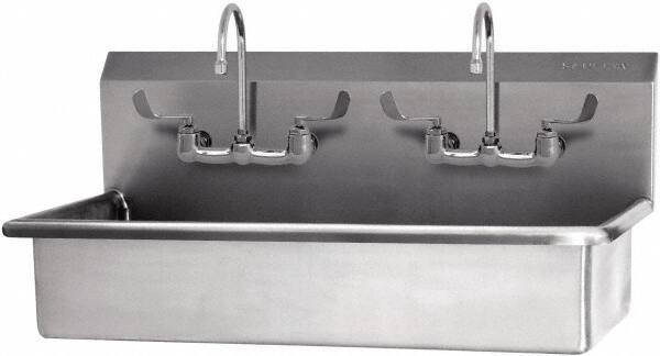 SANI-LAV - 37" Long x 16-1/2" Wide Inside, 1 Compartment, Grade 304 Stainless Steel Hand Sink-Wall Mount - 16 Gauge, 40" Long x 20" Wide x 18" High Outside, 8" Deep - Exact Tool & Supply
