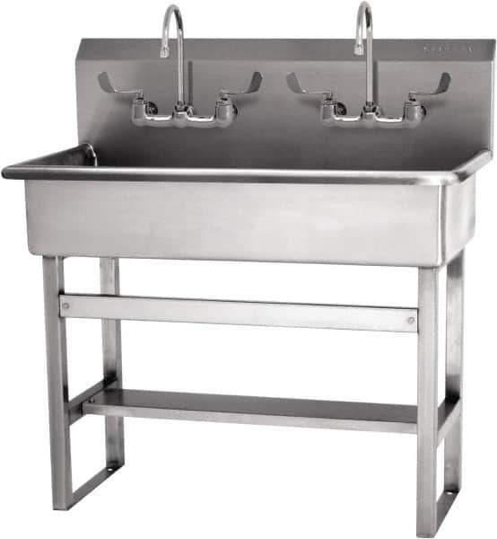 SANI-LAV - 37" Long x 16-1/2" Wide Inside, 1 Compartment, Grade 304 Stainless Steel Hands Free Hand Sink - 16 Gauge, 40" Long x 20" Wide x 45" High Outside, 8" Deep - Exact Tool & Supply