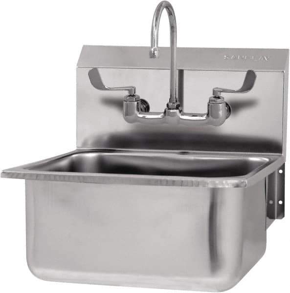 SANI-LAV - 19" Long x 16" Wide Inside, 1 Compartment, Grade 304 Stainless Steel Hand Sink-Wall Mount - 18 Gauge, 21" Long x 20" Wide x 24" High Outside, 10" Deep - Exact Tool & Supply