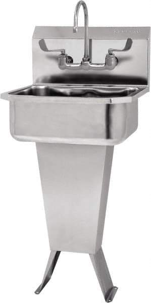 SANI-LAV - 17" Long x 14" Wide Inside, 1 Compartment, Grade 304 Stainless Steel Hand Sink-Pedestal Mount - 18 Gauge, 19" Long x 18" Wide x 46" High Outside, 7" Deep - Exact Tool & Supply
