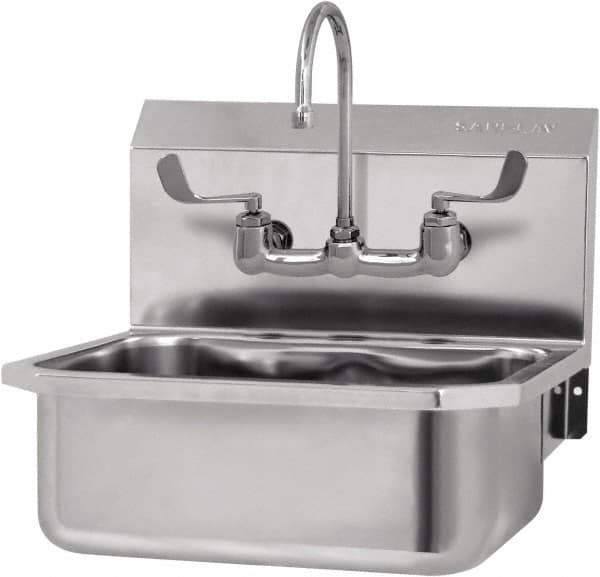 SANI-LAV - 17" Long x 14" Wide Inside, 1 Compartment, Grade 304 Stainless Steel Hand Sink-Wall Mount - 18 Gauge, 19" Long x 18" Wide x 21" High Outside, 7" Deep - Exact Tool & Supply