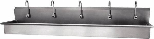 SANI-LAV - 97" Long x 16-1/2" Wide Inside, 1 Compartment, Grade 304 Stainless Steel Hands Free Hand Sink - 16 Gauge, 100" Long x 20" Wide x 18" High Outside, 8" Deep - Exact Tool & Supply