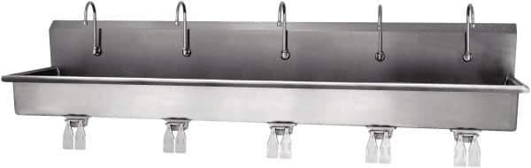 SANI-LAV - 97" Long x 16-1/2" Wide Inside, 1 Compartment, Grade 304 Stainless Steel Hands Free Hand Sink - 16 Gauge, 100" Long x 20" Wide x 18" High Outside, 8" Deep - Exact Tool & Supply
