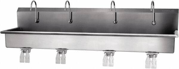 SANI-LAV - 77" Long x 16-1/2" Wide Inside, 1 Compartment, Grade 304 Stainless Steel Hands Free Hand Sink - 16 Gauge, 80" Long x 20" Wide x 18" High Outside, 8" Deep - Exact Tool & Supply