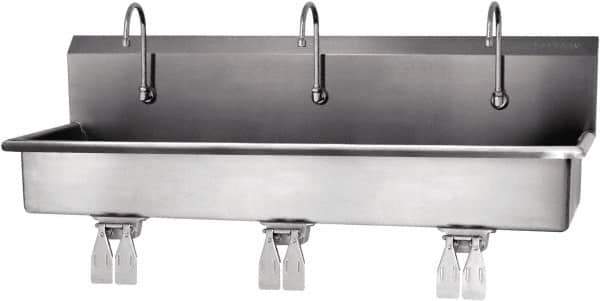 SANI-LAV - 57" Long x 16-1/2" Wide Inside, 1 Compartment, Grade 304 Stainless Steel Hands Free Hand Sink - 16 Gauge, 60" Long x 20" Wide x 18" High Outside, 8" Deep - Exact Tool & Supply