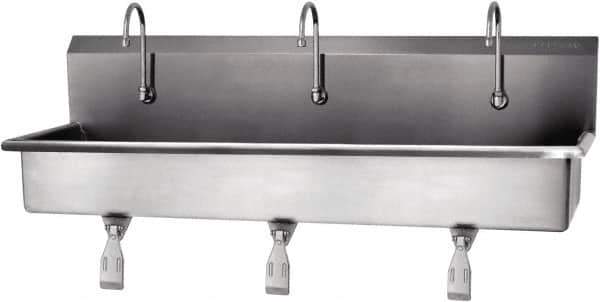 SANI-LAV - 57" Long x 16-1/2" Wide Inside, 1 Compartment, Grade 304 Stainless Steel Hands Free Hand Sink - 16 Gauge, 60" Long x 20" Wide x 18" High Outside, 8" Deep - Exact Tool & Supply