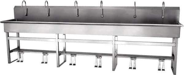 SANI-LAV - 117" Long x 16-1/2" Wide Inside, 1 Compartment, Grade 304 Stainless Steel Hands Free Hand Sink - 16 Gauge, 120" Long x 20" Wide x 45" High Outside, 8" Deep - Exact Tool & Supply