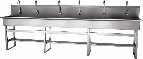 SANI-LAV - 117" Long x 16-1/2" Wide Inside, 1 Compartment, Grade 304 Stainless Steel Hands Free Hand Sink - 16 Gauge, 120" Long x 20" Wide x 45" High Outside, 8" Deep - Exact Tool & Supply