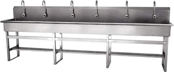 SANI-LAV - 117" Long x 16-1/2" Wide Inside, 1 Compartment, Grade 304 Stainless Steel Hands Free Hand Sink - 16 Gauge, 120" Long x 20" Wide x 45" High Outside, 8" Deep - Exact Tool & Supply