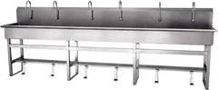 SANI-LAV - 117" Long x 16-1/2" Wide Inside, 1 Compartment, Grade 304 Stainless Steel Hands Free Hand Sink - 16 Gauge, 120" Long x 20" Wide x 45" High Outside, 8" Deep - Exact Tool & Supply
