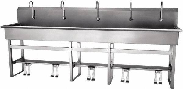 SANI-LAV - 97" Long x 16-1/2" Wide Inside, 1 Compartment, Grade 304 Stainless Steel Hands Free Hand Sink - 16 Gauge, 100" Long x 20" Wide x 45" High Outside, 8" Deep - Exact Tool & Supply