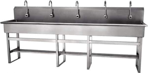 SANI-LAV - 97" Long x 16-1/2" Wide Inside, 1 Compartment, Grade 304 Stainless Steel Hands Free Hand Sink - 16 Gauge, 100" Long x 20" Wide x 45" High Outside, 8" Deep - Exact Tool & Supply