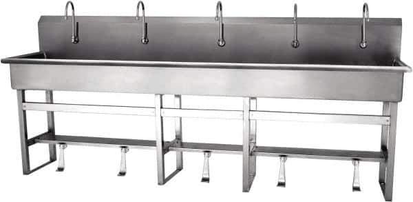 SANI-LAV - 97" Long x 16-1/2" Wide Inside, 1 Compartment, Grade 304 Stainless Steel Hands Free Hand Sink - 16 Gauge, 100" Long x 20" Wide x 45" High Outside, 8" Deep - Exact Tool & Supply
