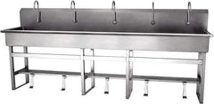 SANI-LAV - 97" Long x 16-1/2" Wide Inside, 1 Compartment, Grade 304 Stainless Steel Hands Free Hand Sink - 16 Gauge, 100" Long x 20" Wide x 45" High Outside, 8" Deep - Exact Tool & Supply