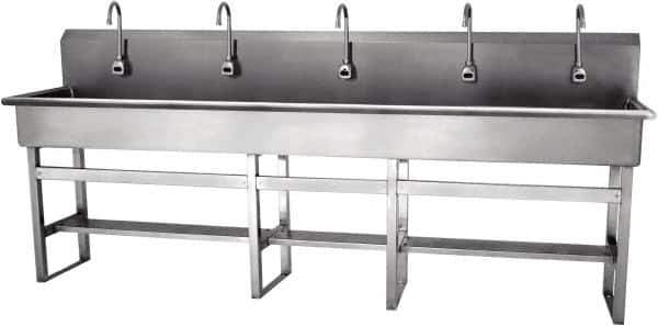 SANI-LAV - 97" Long x 16-1/2" Wide Inside, 1 Compartment, Grade 304 Stainless Steel Hands Free Hand Sink - 16 Gauge, 100" Long x 20" Wide x 45" High Outside, 8" Deep - Exact Tool & Supply