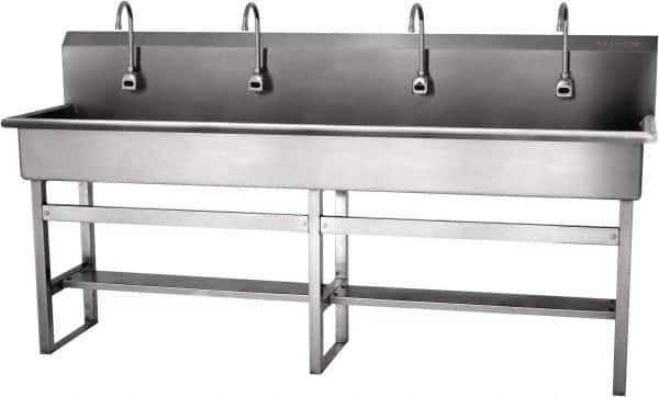 SANI-LAV - 77" Long x 16-1/2" Wide Inside, 1 Compartment, Grade 304 Stainless Steel Hands Free Hand Sink - 16 Gauge, 80" Long x 20" Wide x 45" High Outside, 8" Deep - Exact Tool & Supply