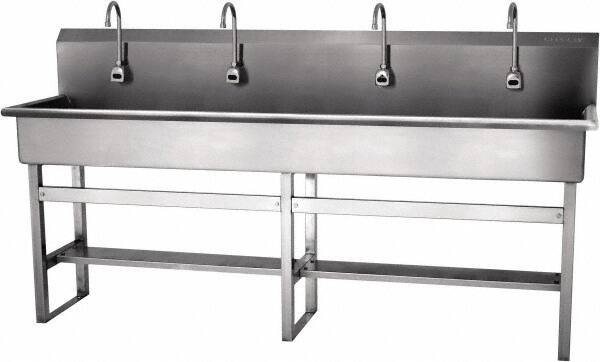 SANI-LAV - 77" Long x 16-1/2" Wide Inside, 1 Compartment, Grade 304 Stainless Steel Hands Free Hand Sink - 16 Gauge, 80" Long x 20" Wide x 45" High Outside, 8" Deep - Exact Tool & Supply