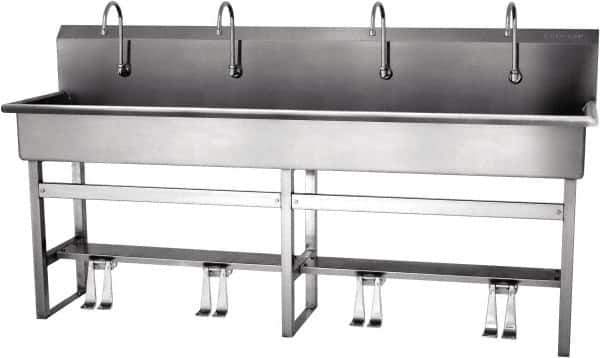 SANI-LAV - 77" Long x 16-1/2" Wide Inside, 1 Compartment, Grade 304 Stainless Steel Hands Free Hand Sink - 16 Gauge, 80" Long x 20" Wide x 45" High Outside, 8" Deep - Exact Tool & Supply