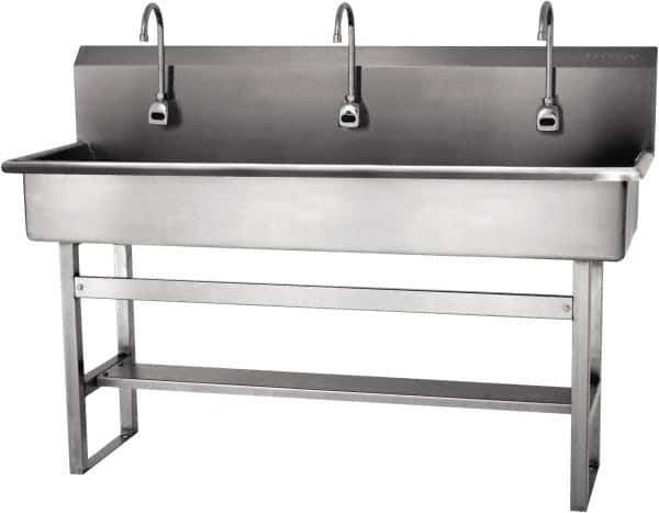 SANI-LAV - 57" Long x 16-1/2" Wide Inside, 1 Compartment, Grade 304 Stainless Steel Hands Free Hand Sink - 16 Gauge, 60" Long x 20" Wide x 45" High Outside, 8" Deep - Exact Tool & Supply