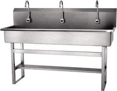 SANI-LAV - 57" Long x 16-1/2" Wide Inside, 1 Compartment, Grade 304 Stainless Steel Hands Free Hand Sink - 16 Gauge, 60" Long x 20" Wide x 45" High Outside, 8" Deep - Exact Tool & Supply