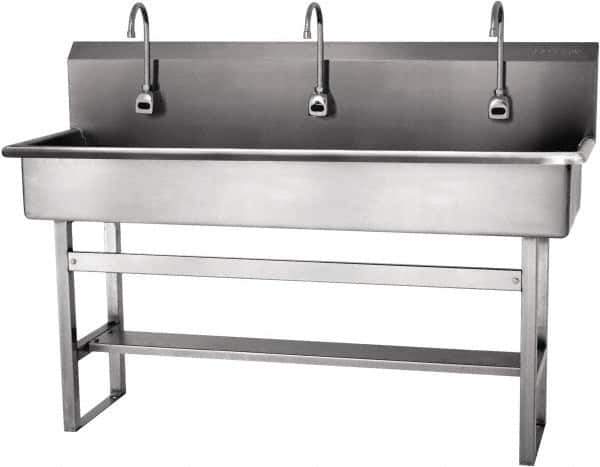 SANI-LAV - 57" Long x 16-1/2" Wide Inside, 1 Compartment, Grade 304 Stainless Steel Hands Free Hand Sink - 16 Gauge, 60" Long x 20" Wide x 45" High Outside, 8" Deep - Exact Tool & Supply