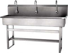 SANI-LAV - 57" Long x 16-1/2" Wide Inside, 1 Compartment, Grade 304 Stainless Steel Hands Free Hand Sink - 16 Gauge, 60" Long x 20" Wide x 45" High Outside, 8" Deep - Exact Tool & Supply