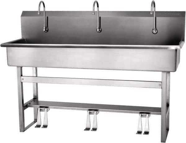SANI-LAV - 57" Long x 16-1/2" Wide Inside, 1 Compartment, Grade 304 Stainless Steel Hands Free Hand Sink - 16 Gauge, 60" Long x 20" Wide x 45" High Outside, 8" Deep - Exact Tool & Supply