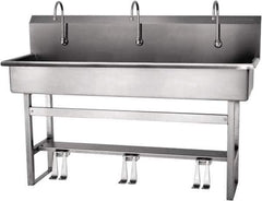 SANI-LAV - 57" Long x 16-1/2" Wide Inside, 1 Compartment, Grade 304 Stainless Steel Hands Free Hand Sink - 16 Gauge, 60" Long x 20" Wide x 45" High Outside, 8" Deep - Exact Tool & Supply
